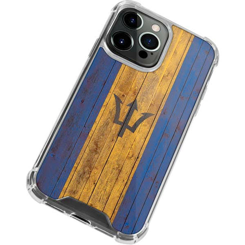 Barbados Flag Dark Wood iPhone 13 Pro Clear Case